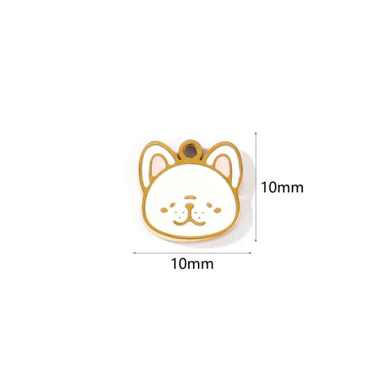 Imagen de 2 Unidades PVD 304 Acero Inoxidable Colgantes Al Por Mayor Chapado en Oro de 18K Blanco Esmalte Perro Mini 10mm x 10mm