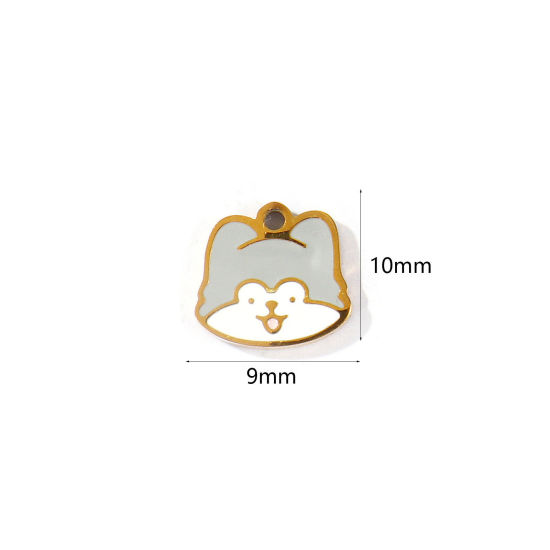 Imagen de 2 Unidades PVD 304 Acero Inoxidable Colgantes Al Por Mayor Chapado en Oro de 18K Gris Francés Esmalte Perro Mini 10mm x 9mm