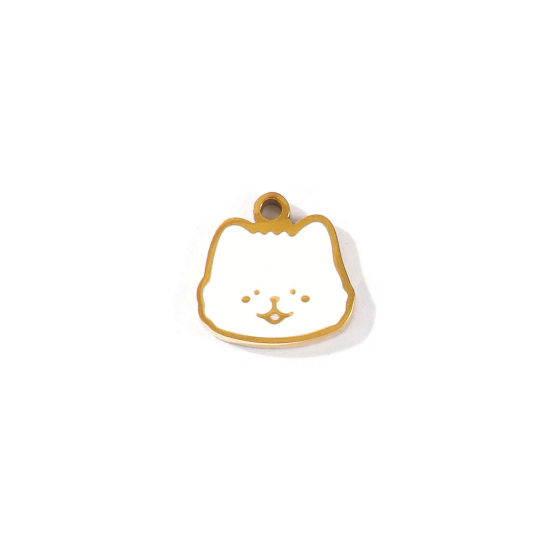 Imagen de 2 Unidades PVD 304 Acero Inoxidable Colgantes Al Por Mayor Chapado en Oro de 18K Blanco Esmalte Perro Mini 10mm x 10mm