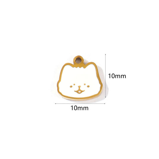 Imagen de 2 Unidades PVD 304 Acero Inoxidable Colgantes Al Por Mayor Chapado en Oro de 18K Blanco Esmalte Perro Mini 10mm x 10mm