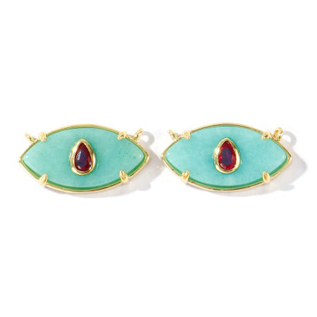 Imagen de 1 Unidad Respetuoso del Medio Ambiente Gema & Latón Conectores Dijes Colgantes Al Por Mayor 18K Oro Real Chapado Verde Azul Oliva Fucsia Circón Artificial 22mm x 12mm