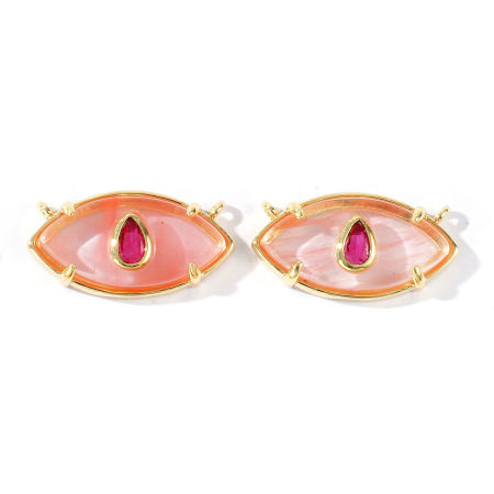 Imagen de 1 Unidad Respetuoso del Medio Ambiente Gema & Latón Conectores Dijes Colgantes Al Por Mayor 18K Oro Real Chapado Rosado Oliva Fucsia Circón Artificial 22mm x 12mm