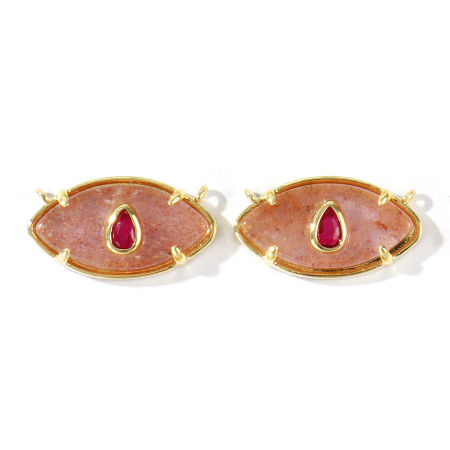 Imagen de 1 Unidad Respetuoso del Medio Ambiente Gema & Latón Conectores Dijes Colgantes Al Por Mayor 18K Oro Real Chapado Rosado Oliva Fucsia Circón Artificial 22mm x 12mm