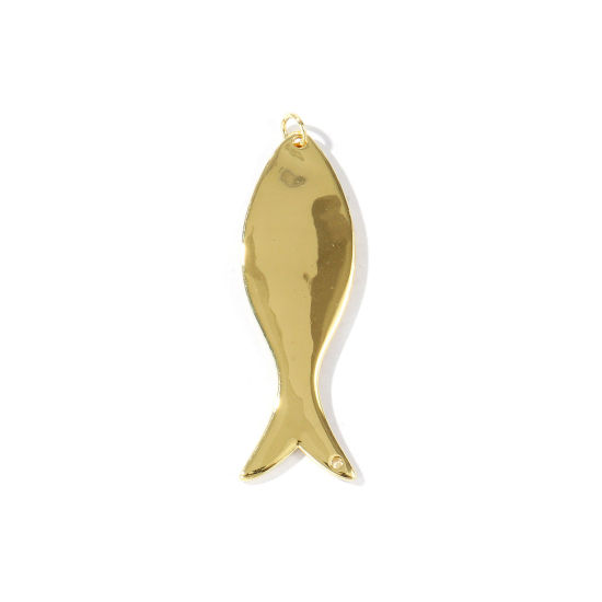 Picture of 1 Piece Eco-friendly Brass Ocean Jewelry Pendants Wholesale 18K Real Gold Plated Fish Animal Smooth Blank 5.2cm x 1.6cm