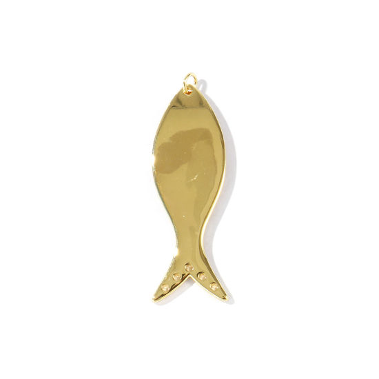 Picture of 1 Piece Eco-friendly Brass Ocean Jewelry Pendants Wholesale 18K Real Gold Plated Fish Animal Smooth Blank 5.2cm x 1.7cm