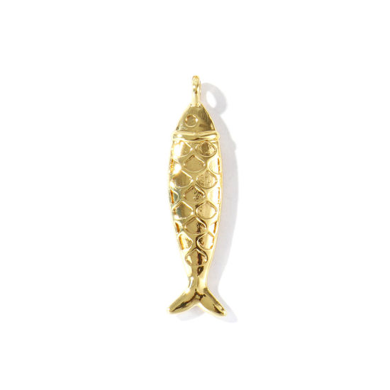 Picture of 1 Piece Eco-friendly Brass Ocean Jewelry Pendants Wholesale 18K Real Gold Plated Fish Animal 4.8cm x 1.2cm