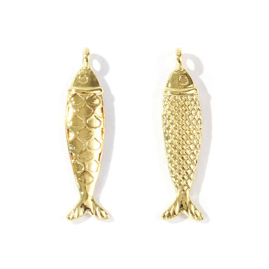 Picture of 1 Piece Eco-friendly Brass Ocean Jewelry Pendants Wholesale 18K Real Gold Plated Fish Animal Double Sided 4.8cm x 1.2cm