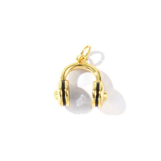Immagine di 2 Pz Ecologico Ottone Ciondoli All'Ingrosso 18K Vero Oro Placcato Nero Smalto Cuffia 3D 18mm x 14mm