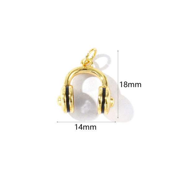 Immagine di 2 Pz Ecologico Ottone Ciondoli All'Ingrosso 18K Vero Oro Placcato Nero Smalto Cuffia 3D 18mm x 14mm
