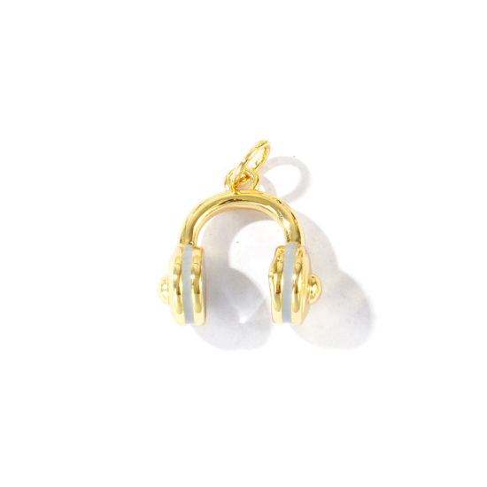 Immagine di 2 Pz Ecologico Ottone Ciondoli All'Ingrosso 18K Vero Oro Placcato Grigio Smalto Cuffia 3D 18mm x 14mm