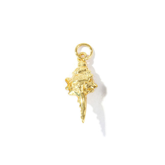 Image de 2 Pcs Breloques En Gros Respectueux de la Nature en Laiton Plaqué Or Véritable 18K Escargot de Mer 3D 24mm x 9mm