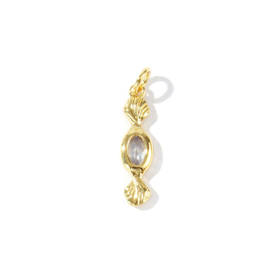 Image de 2 Pcs Breloques En Gros Respectueux de la Nature en Laiton Plaqué Or Véritable 18K Bonbon à Zircone Cubique Clair 23mm x 5mm