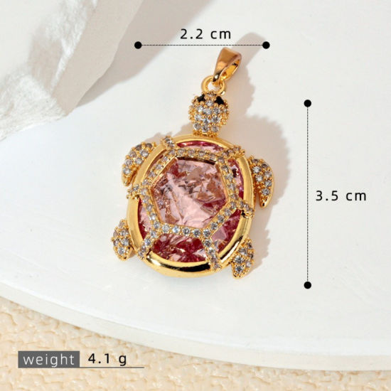 Image de 1 Pièce Pendentifs En Gros Bijoux d'Océan en Laiton Plaqué Or 18K Tortue de Mer à Zircone Cubique Rose 3.5cm x 2.2cm
