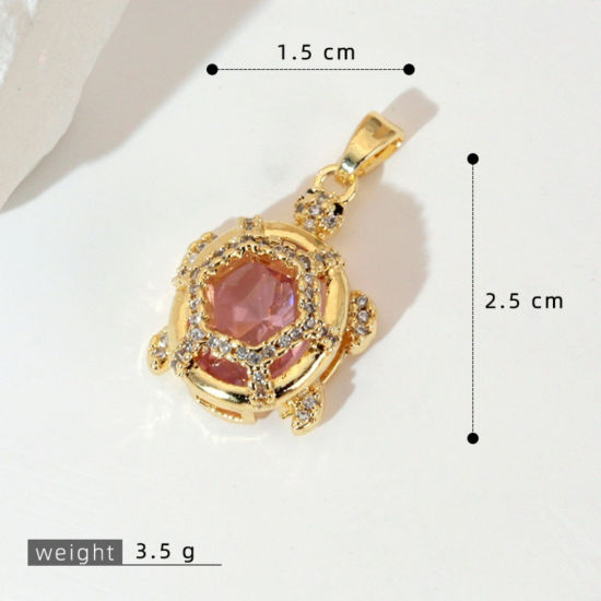 Image de 1 Pièce Pendentif Breloque En Gros Bijoux d'Océan en Laiton Plaqué Or 18K Tortue de Mer à Zircone Cubique Rose 25mm x 15mm