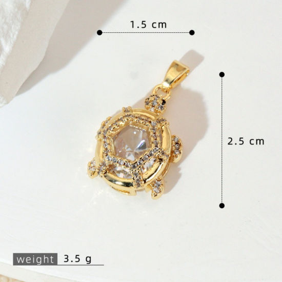 Image de 1 Pièce Pendentif Breloque En Gros Bijoux d'Océan en Laiton Plaqué Or 18K Tortue de Mer à Zircone Cubique Clair 25mm x 15mm