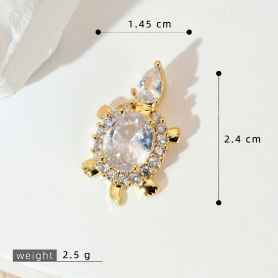 Image de 1 Pièce Pendentif Breloque En Gros Bijoux d'Océan en Laiton Plaqué Or 18K Tortue de Mer à Zircone Cubique Clair 24mm x 15mm