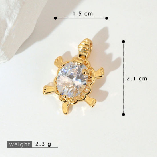 Image de 1 Pièce Pendentif Breloque En Gros Bijoux d'Océan en Laiton Plaqué Or 18K Tortue de Mer à Zircone Cubique Clair 21mm x 15mm