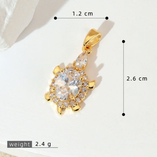 Image de 1 Pièce Pendentif Breloque En Gros Bijoux d'Océan en Laiton Plaqué Or 18K Tortue de Mer à Zircone Cubique Clair 26mm x 12mm