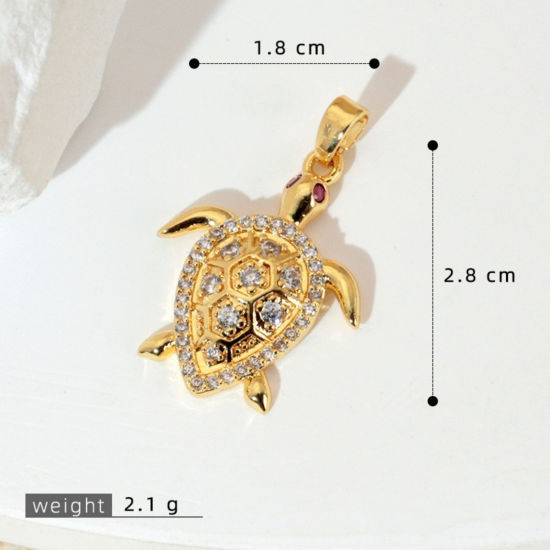 Image de 1 Pièce Pendentif Breloque En Gros Bijoux d'Océan en Laiton Plaqué Or 18K Tortue de Mer à Zircone Cubique Clair 28mm x 18mm