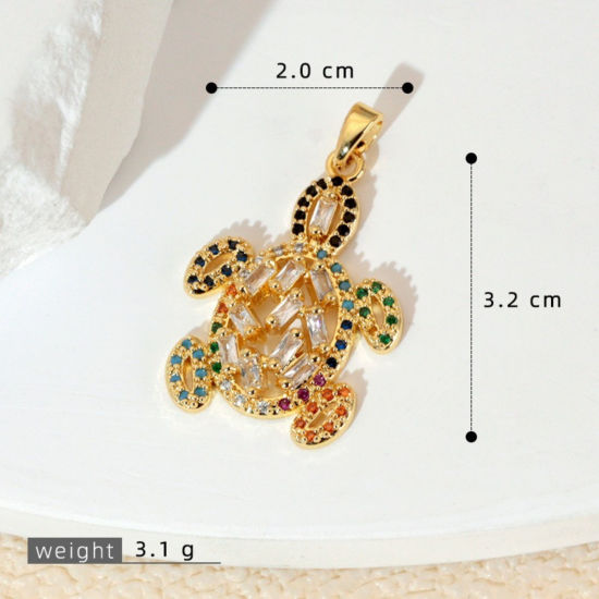 Image de 1 Pièce Pendentifs En Gros Bijoux d'Océan en Laiton Plaqué Or 18K Tortue de Mer à Zircone Cubique Multicolore 3.2cm x 2cm