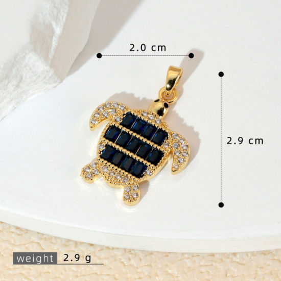 Image de 1 Pièce Pendentif Breloque En Gros Bijoux d'Océan en Laiton Plaqué Or 18K Tortue de Mer à Zircone Cubique Noir 29mm x 20mm