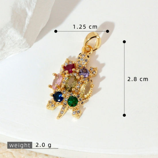 Image de 1 Pièce Pendentif Breloque En Gros Bijoux d'Océan en Laiton Plaqué Or 18K Tortue de Mer à Zircone Cubique Multicolore 28mm x 13mm