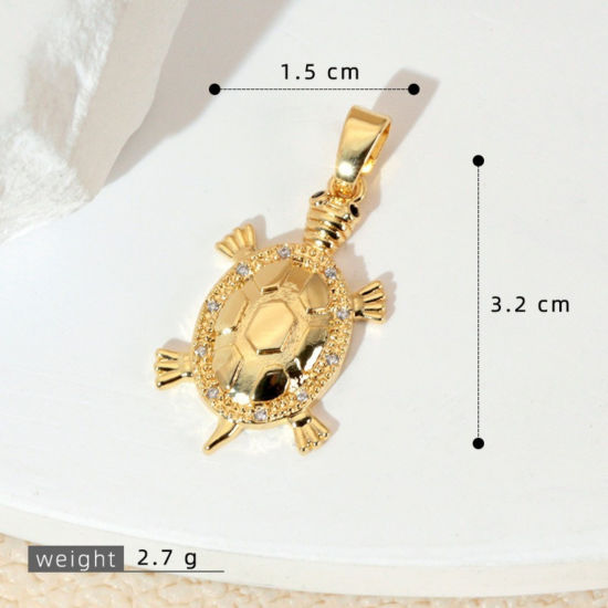 Image de 1 Pièce Pendentifs En Gros Bijoux d'Océan en Laiton Plaqué Or 18K Tortue de Mer à Zircone Cubique Clair 3.2cm x 1.5cm
