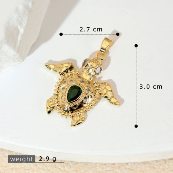 Image de 1 Pièce Pendentifs En Gros Bijoux d'Océan en Laiton Plaqué Or 18K Tortue de Mer à Zircone Cubique Clair & Noir 3cm x 2.7cm