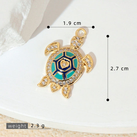 Image de 1 Pièce Pendentif Breloque En Gros Bijoux d'Océan en Laiton Plaqué Or 18K Multicolore Tortue de Mer Émail à Zircone Cubique Clair 27mm x 19mm