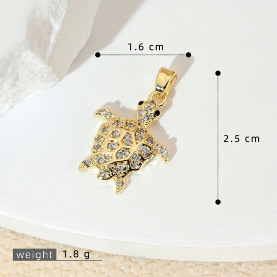 Image de 1 Pièce Pendentif Breloque En Gros Bijoux d'Océan en Laiton Plaqué Or 18K Tortue de Mer à Zircone Cubique Clair 25mm x 16mm
