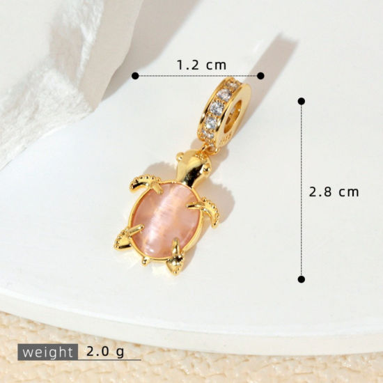 Image de 1 Pièce Perles de Charme Pendantes pour la Fabrication de Bijoux de Bracelet et de Collier En Gros au Style Européen en Laiton Plaqué Or 18K Rose Tortue de Mer Œil de Chat Imitation 28mm x 12mm