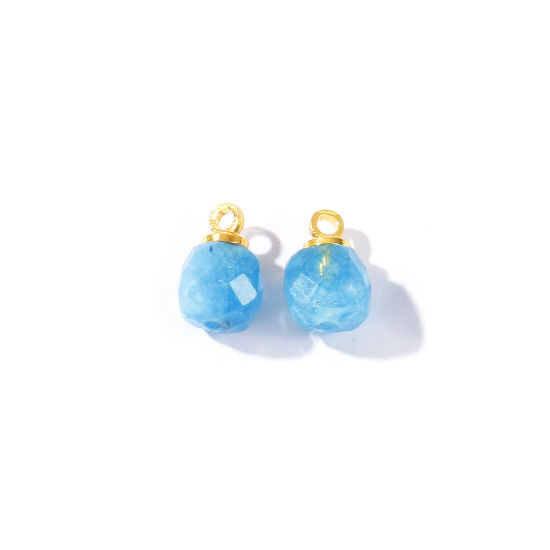 Picture of 5 PCs Gemstone & Brass Charms Wholesale 18K Gold Plated Blue Cube Faceted 11mm x 7mm