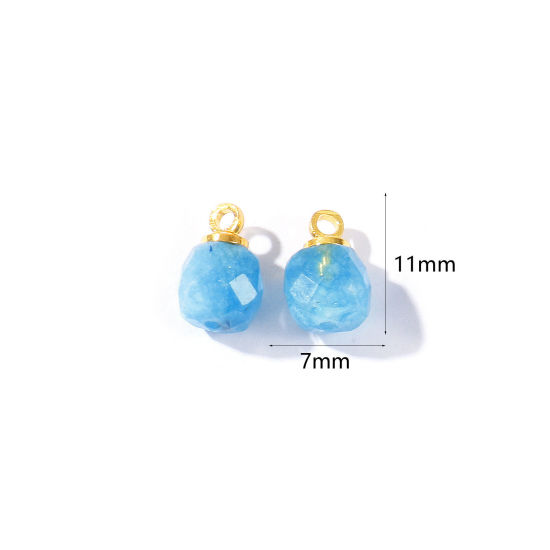 Picture of 5 PCs Gemstone & Brass Charms Wholesale 18K Gold Plated Blue Cube Faceted 11mm x 7mm