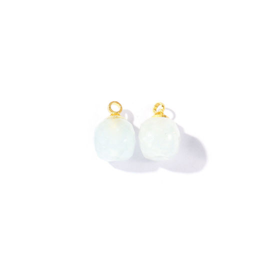 Picture of 5 PCs Gemstone & Brass Charms Wholesale 18K Gold Plated Light Blue Cube Faceted 11mm x 7mm