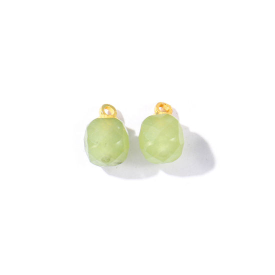 Picture of 5 PCs Gemstone & Brass Charms Wholesale 18K Gold Plated Green Cube Faceted 11mm x 7mm