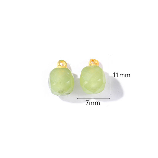 Picture of 5 PCs Gemstone & Brass Charms Wholesale 18K Gold Plated Green Cube Faceted 11mm x 7mm