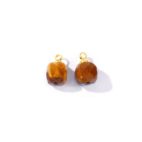 Picture of 5 PCs Gemstone & Brass Charms Wholesale 18K Gold Plated Brown Cube Faceted 11mm x 7mm