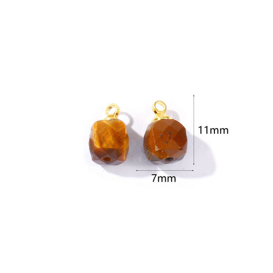 Picture of 5 PCs Gemstone & Brass Charms Wholesale 18K Gold Plated Brown Cube Faceted 11mm x 7mm