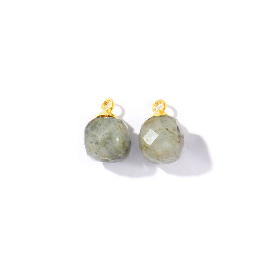 Picture of 5 PCs Gemstone & Brass Charms Wholesale 18K Gold Plated Gray Cube Faceted 11mm x 7mm