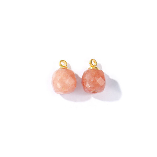 Picture of 5 PCs Gemstone & Brass Charms Wholesale 18K Gold Plated Pink Cube Faceted 11mm x 7mm