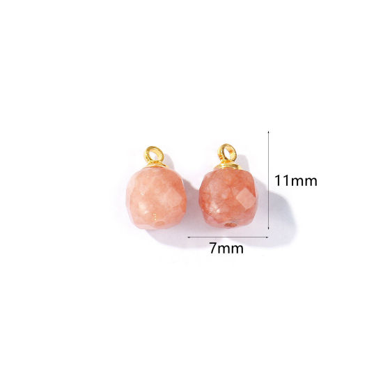 Picture of 5 PCs Gemstone & Brass Charms Wholesale 18K Gold Plated Pink Cube Faceted 11mm x 7mm