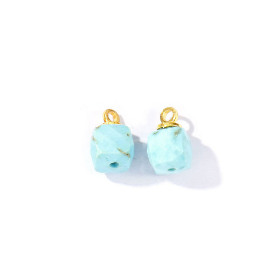 Picture of 5 PCs Gemstone & Brass Charms Wholesale 18K Gold Plated Green Blue Cube Faceted 11mm x 7mm