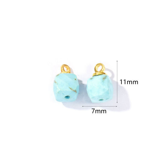Picture of 5 PCs Gemstone & Brass Charms Wholesale 18K Gold Plated Green Blue Cube Faceted 11mm x 7mm
