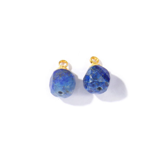 Picture of 5 PCs Gemstone & Brass Charms Wholesale 18K Gold Plated Dark Blue Cube Faceted 11mm x 7mm