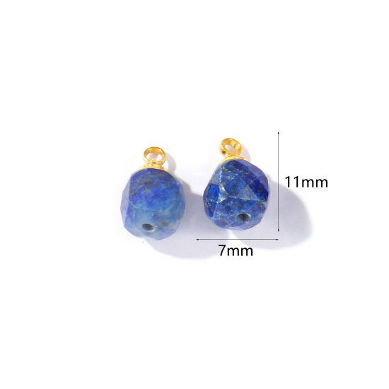 Picture of 5 PCs Gemstone & Brass Charms Wholesale 18K Gold Plated Dark Blue Cube Faceted 11mm x 7mm