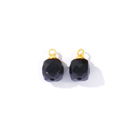 Picture of 5 PCs Gemstone & Brass Charms Wholesale 18K Gold Plated Black Cube Faceted 11mm x 7mm