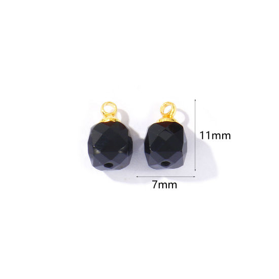 Picture of 5 PCs Gemstone & Brass Charms Wholesale 18K Gold Plated Black Cube Faceted 11mm x 7mm