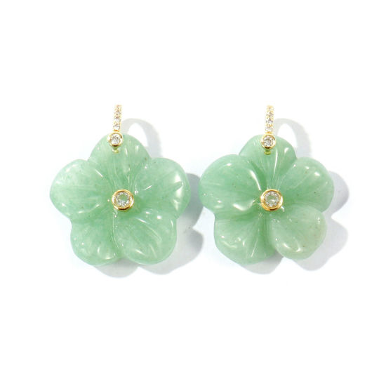 Bild von 1 Stück Edelstein & Messing Charms Großhandel 18K Vergoldet Hellgrün Blumen Klar Kubischer Zirkon 29mm x 25mm