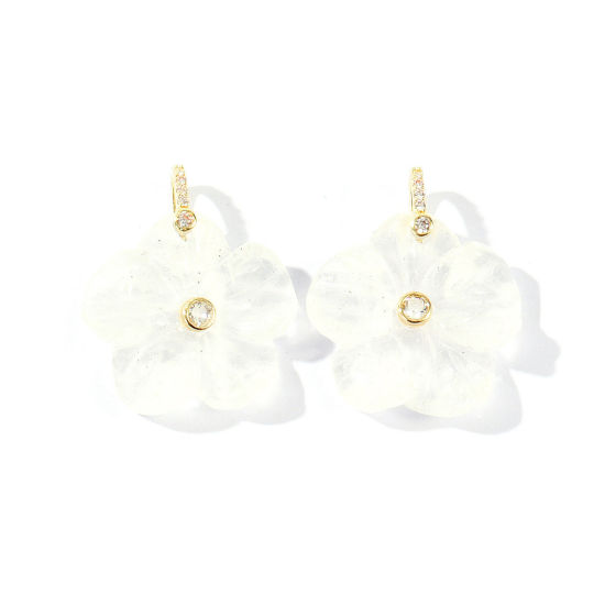 Bild von 1 Stück Edelstein & Messing Charms Großhandel 18K Vergoldet Weiß Blumen Klar Kubischer Zirkon 29mm x 25mm