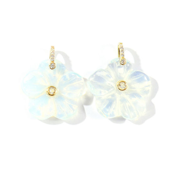 Bild von 1 Stück Edelstein & Messing Charms Großhandel 18K Vergoldet Weiß Blumen Klar Kubischer Zirkon 29mm x 25mm
